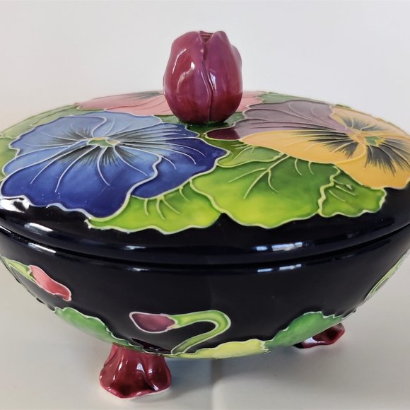 J McCall Blue Sky Icing on the Cake Footed Covered Candy Dish 2004 Signed - Picture 3 of 6